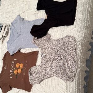 Altar'd State Short Sleeve Tops in Black, Brown, Blue, and Cream Floral